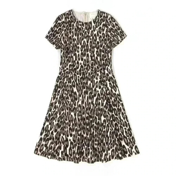 KATE SPADE Women Autumn Leopard Dress 2 Tan Brown Short Sleeve A-Line Ponte Knit - Picture 3 of 8